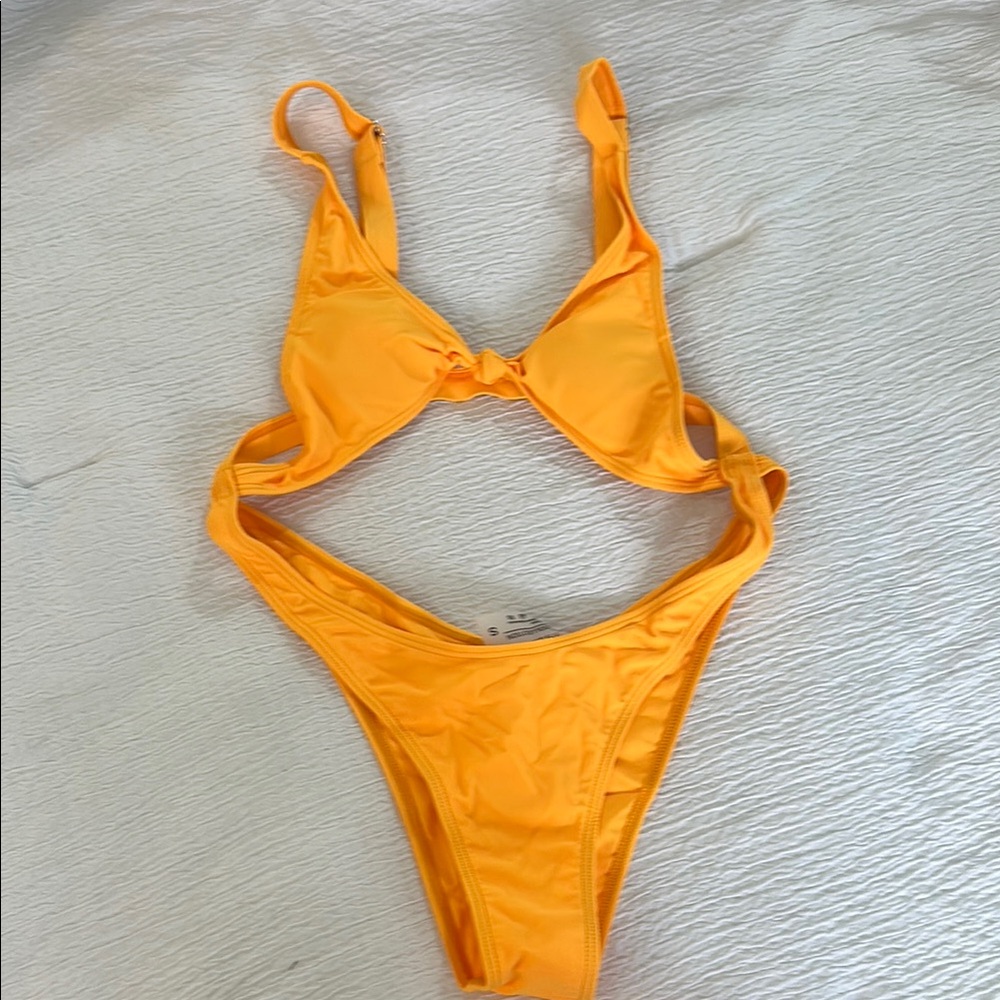 Vibrant Orange One Piece Swimsuit with Plunging V-Neck and Adjustable Straps